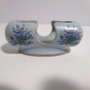 Lefton China TOOTHPICK HOLDER Blue w/ Flowers & Gold Trim #671
